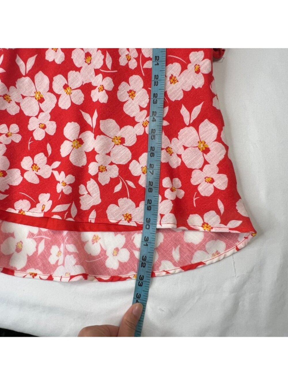 Hausen Hope Mini Dress Red White Floral Tie Strap Sundress Large - Picture 7 of 11